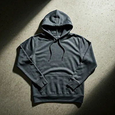 Charcoal grey heavy-weight cotton hoodie on concrete surface