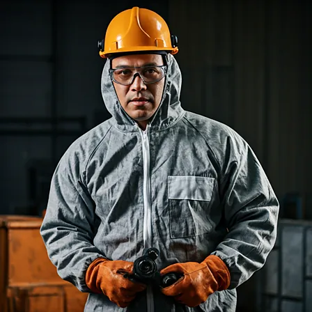 Industrial worker gear on weathered steel workbench